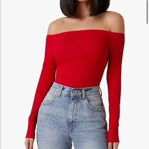 PLT Red Women's Basic Off Shoulder Stretchy Long Sleeve Bodysuit size 2 xs